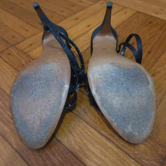 Rare Vintage 1990s Moschino Embellished Ribbon and Gem Black Sandals - Picture 3 of 8